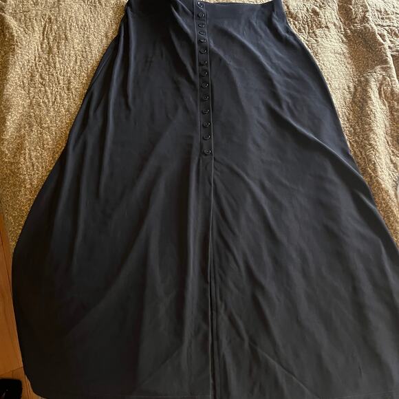 Briggs New York Black maxi skirt slinky knit button front 90s basics goth Lg - Picture 4 of 12